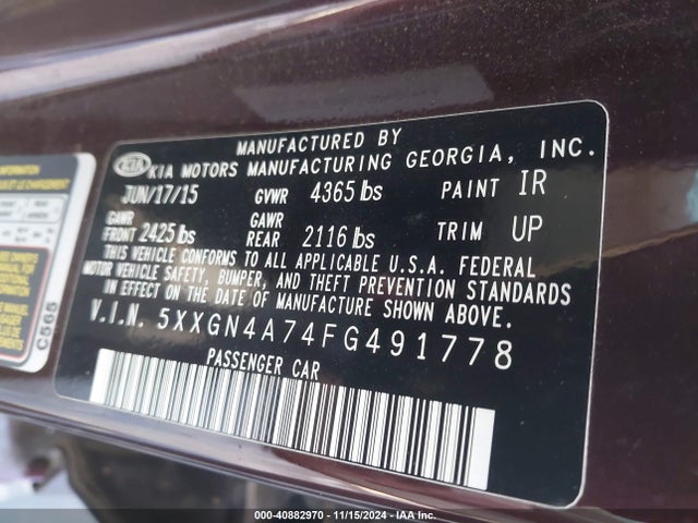 KIA OPTIMA EX 2015 5XXGN4A74FG491778 Image 9