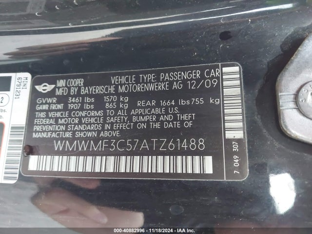 2010 MINI COOPER WMWMF3C57ATZ61488 Photo 8