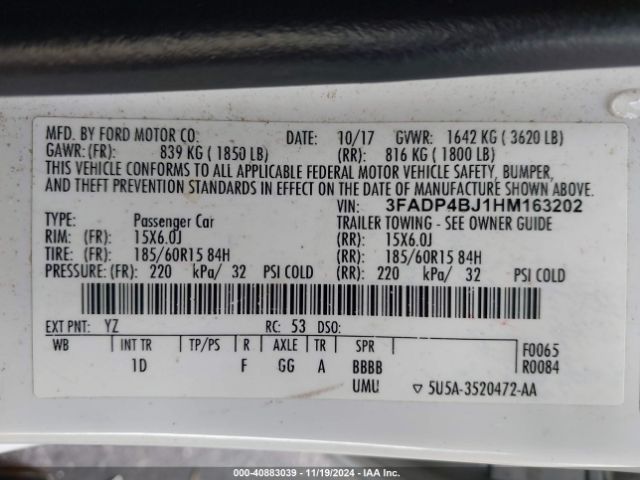 3FADP4BJ1HM163202 Ford FIESTA SE