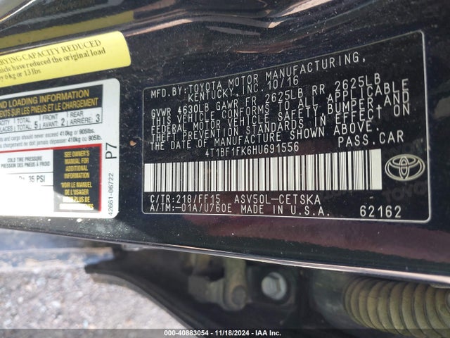 4T1BF1FK6HU691556 Toyota 2ar-fe