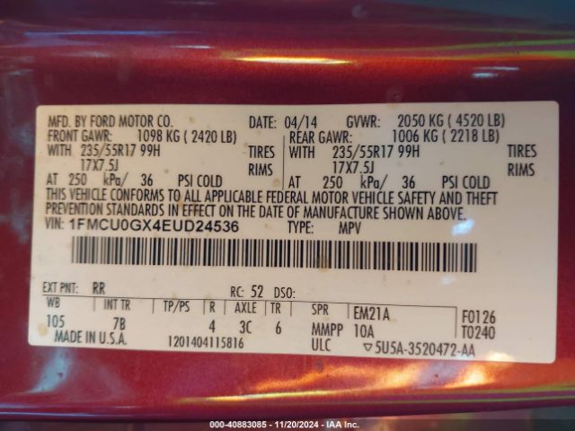 1FMCU0GX4EUD24536 Ford ESCAPE SE