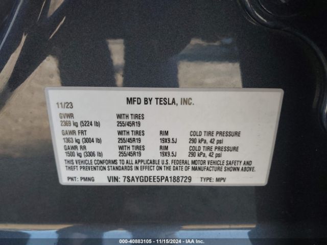 7SAYGDEE5PA188729 Tesla Model Y Awd/long Range Dual Motor All-wheel Drive