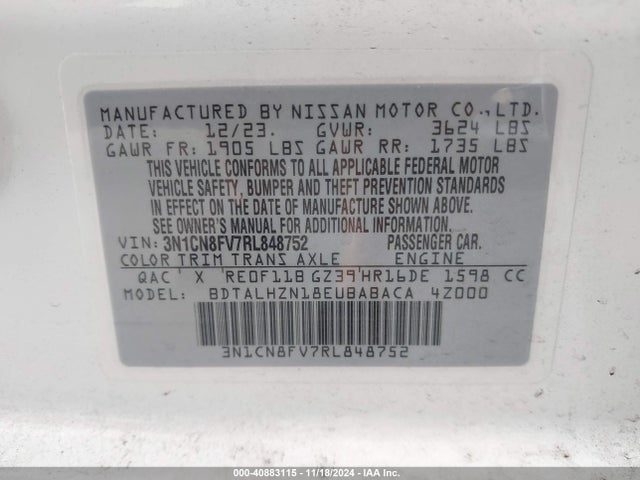 Nissan Versa 1.6 Sr 2024 3N1CN8FV7RL848752 Image 9