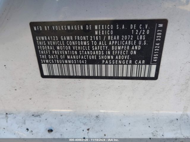 3VWC57BU5MM031042 Volkswagen Jetta 1.4t R-line/1.4t S/1.4t Se