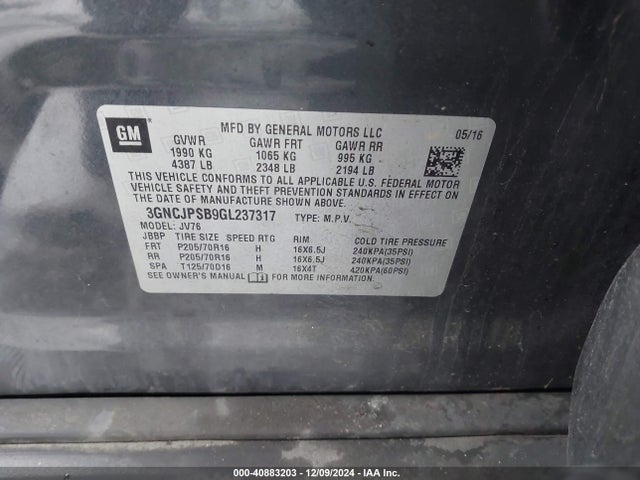 Chevrolet Trax Lt 2016 3GNCJPSB9GL237317 Image 9
