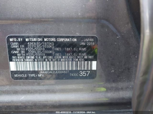 JA4AR3AU2JU004827 Mitsubishi Outlander Sport 2.0 Le