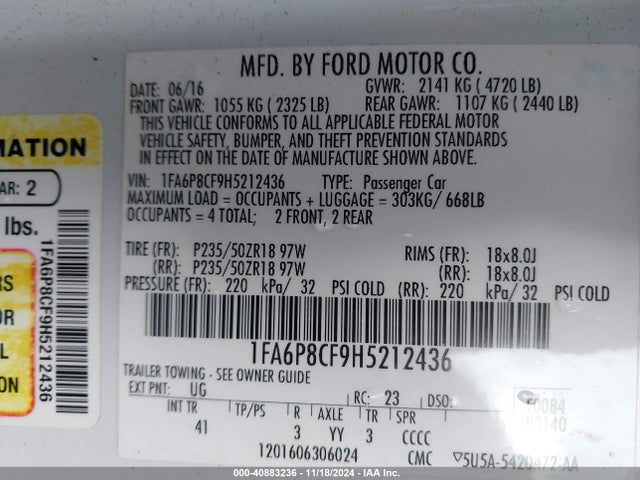 1FA6P8CF9H5212436 Ford Mustang Gt Premium