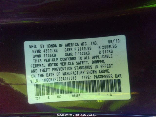 1HGCR2F36EA037315 Honda ACCORD LX