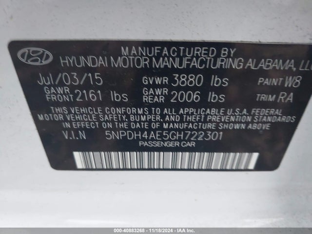 Hyundai ELANTRA SE 2016 5NPDH4AE5GH722301 Image 9