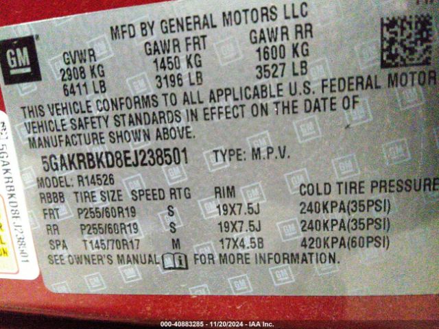 5GAKRBKD8EJ238501 Buick Enclave Leather
