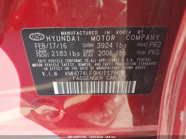 Hyundai ELANTRA SE 2017 KMHD74LF9HU117869 Image 9