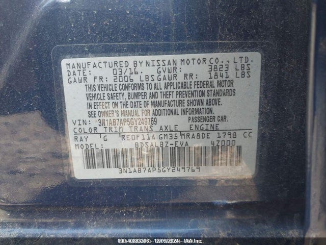 Nissan SENTRA S 2016 3N1AB7AP5GY249769 Image 9