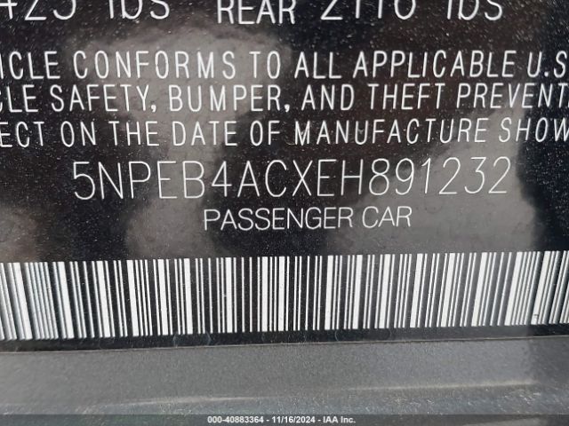 5NPEB4ACXEH891232 Hyundai SONATA GLS