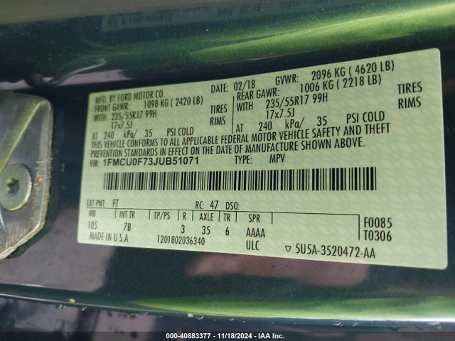 Ford ESCAPE S 2018 1FMCU0F73JUB51071 Image 9