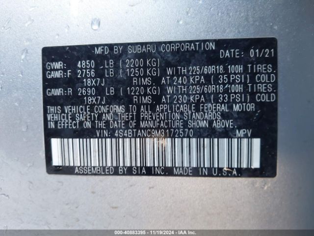 4S4BTANC9M3172570 Subaru Outback Limited