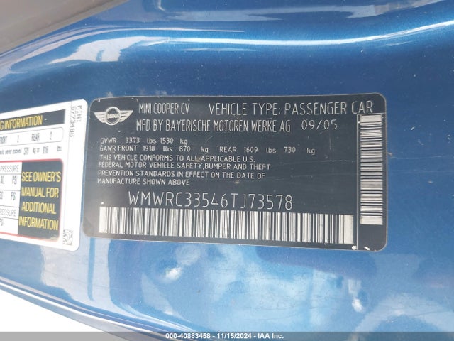 2006 MINI COOPER WMWRC33546TJ73578 Photo 8