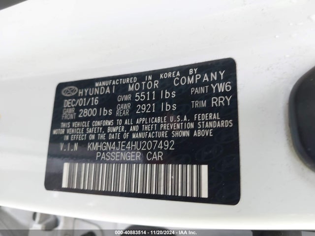 KMHGN4JE4HU207492 Genesis G80 3.8