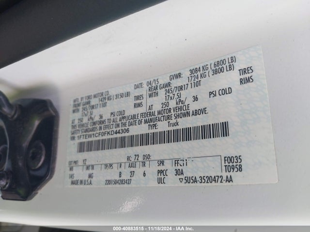 Ford F-150 Xlt 2015 1FTEW1CF0FKD44306 Image 9