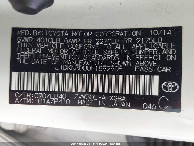 Toyota Prius Four 2015 JTDKN3DU0F1892908 Image 9