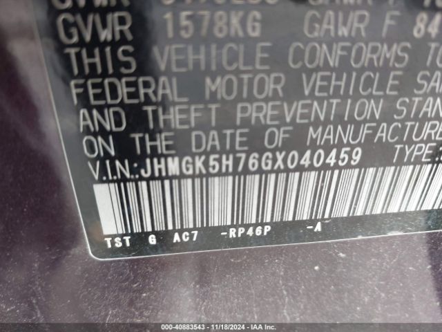 JHMGK5H76GX040459 Honda FIT EX