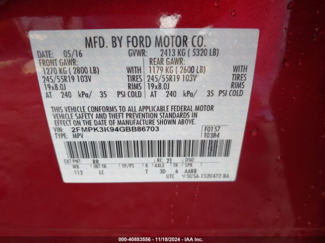 2FMPK3K94GBB86703 Ford Edge Titanium
