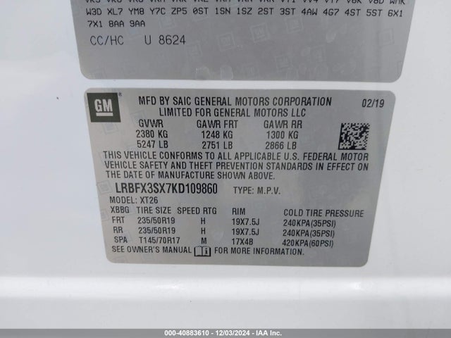 LRBFX3SX7KD109860 Buick Envision Awd Premium I