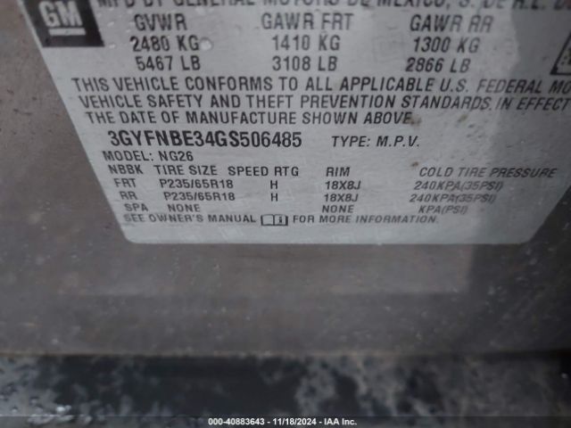 3GYFNBE34GS506485 Cadillac Srx Luxury Collection