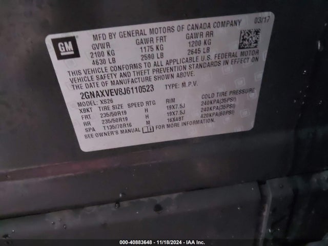 2GNAXVEV8J6110523 Chevrolet Equinox Premier