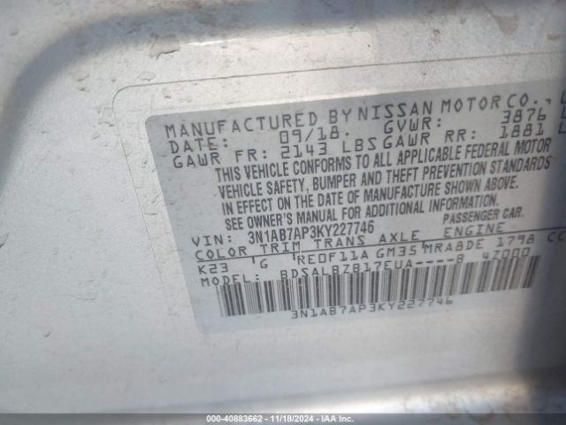 3N1AB7AP3KY227746 Nissan SENTRA S