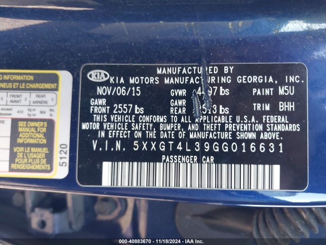 KIA Optima Lx 2016 5XXGT4L39GG016631 Image 9