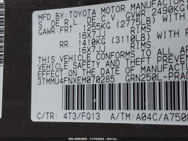 3TMMU4FNXEM070285 Toyota Tacoma Base V6