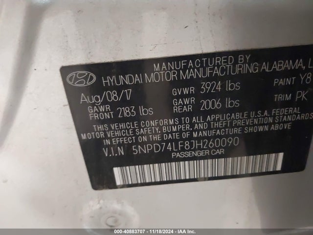 Hyundai ELANTRA SE 2018 5NPD74LF8JH260090 Image 9
