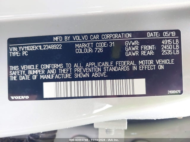 YV1102EK1L2348922 Volvo V60 T5 Momentum