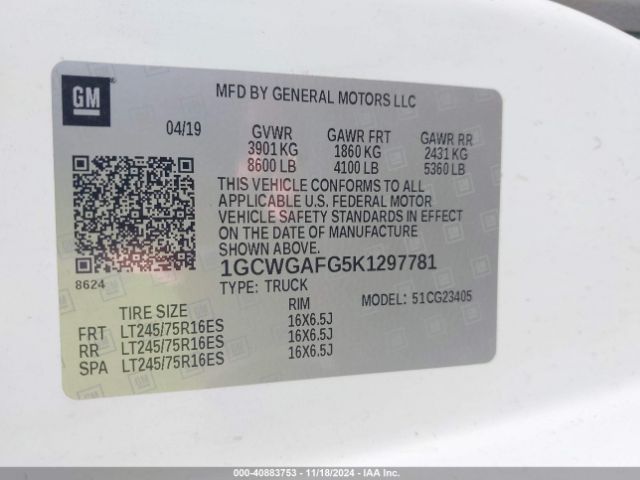 1GCWGAFG5K1297781 Chevrolet Express 2500 Work Van