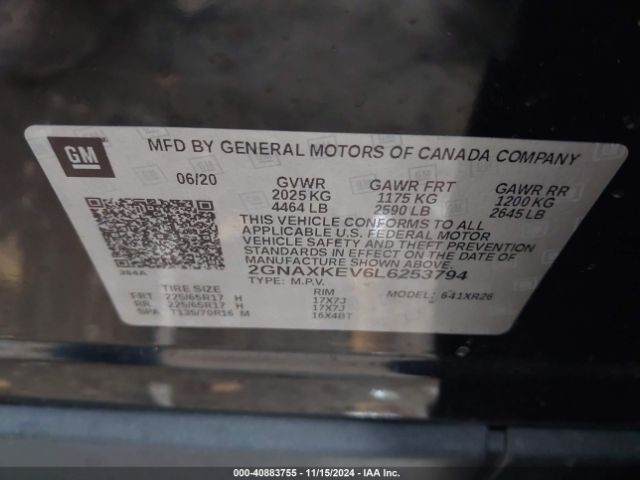 2GNAXKEV6L6253794 Chevrolet Equinox Fwd Lt 1.5l Turbo
