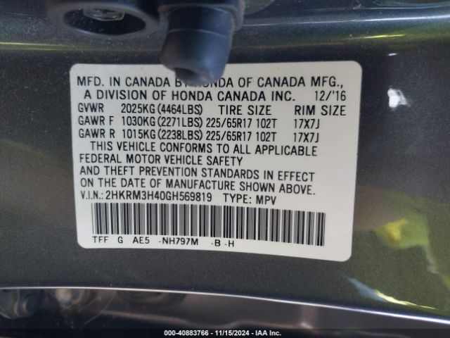 2HKRM3H40GH569819 Honda CR-V SE
