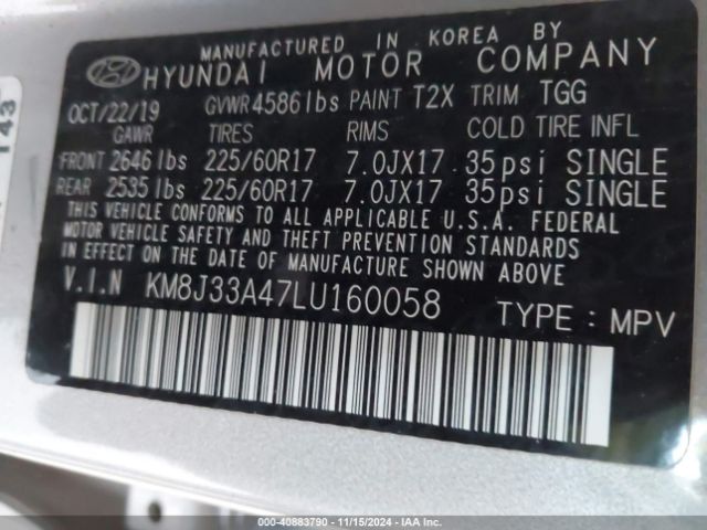 KM8J33A47LU160058 Hyundai Tucson Value