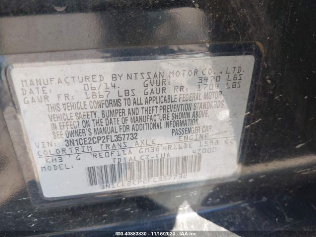 3N1CE2CP2FL357732 Nissan Versa Note S Plus