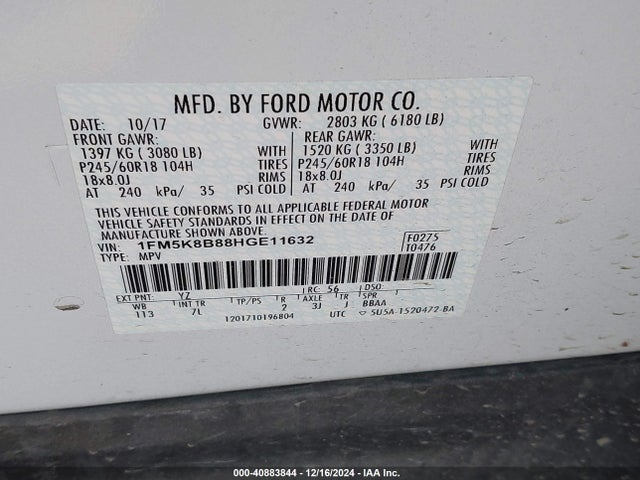Ford Explorer 2017 1FM5K8B88HGE11632 Image 9