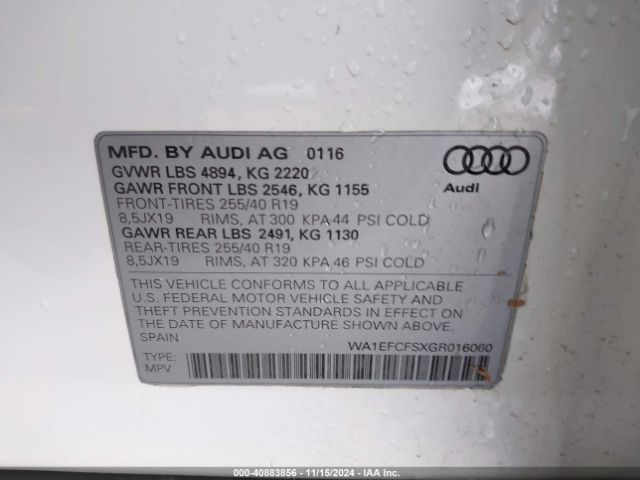 WA1EFCFSXGR016060 Audi Q3 2.0t Premium Plus