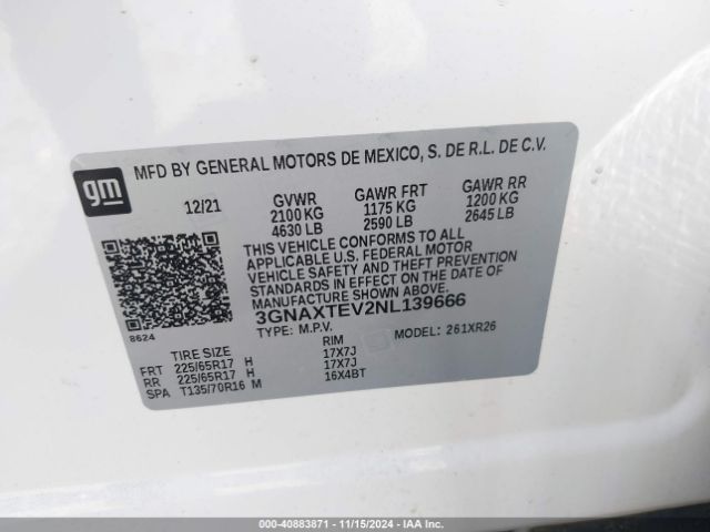 3GNAXTEV2NL139666 Chevrolet Equinox Awd 2fl