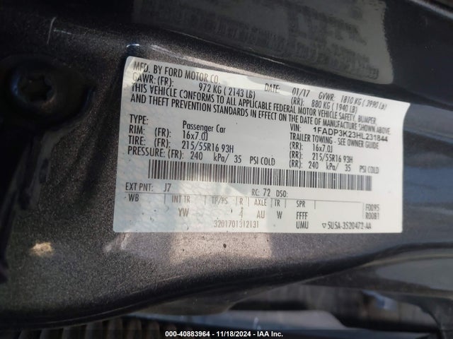 Ford FOCUS SE 2017 1FADP3K23HL231844 Image 9