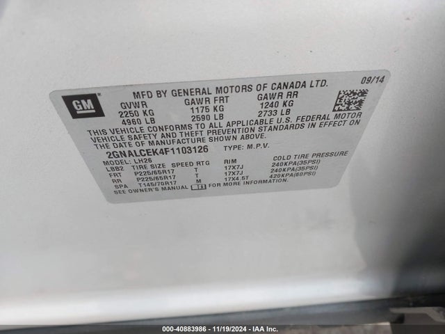 Chevrolet Equinox 2lt 2015 2GNALCEK4F1103126 Image 9