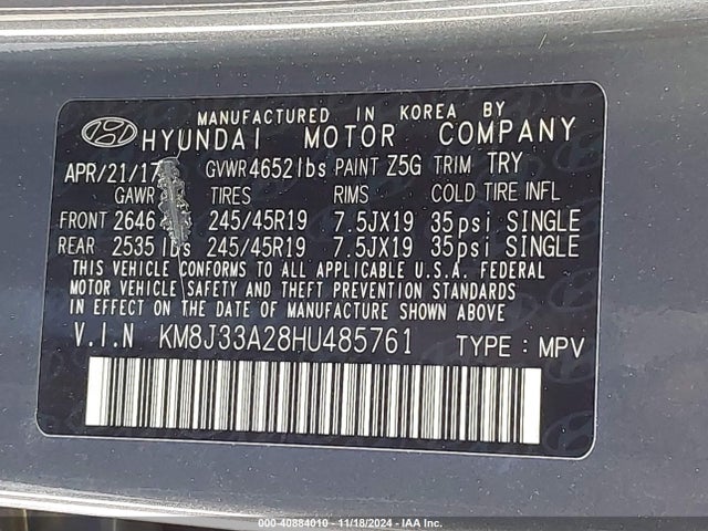 Hyundai Tucson Night 2017 KM8J33A28HU485761 Image 9