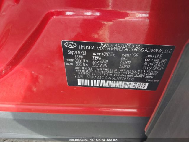 5NMS3CAA6LH276308 Hyundai Santa Fe Sel 2.0t