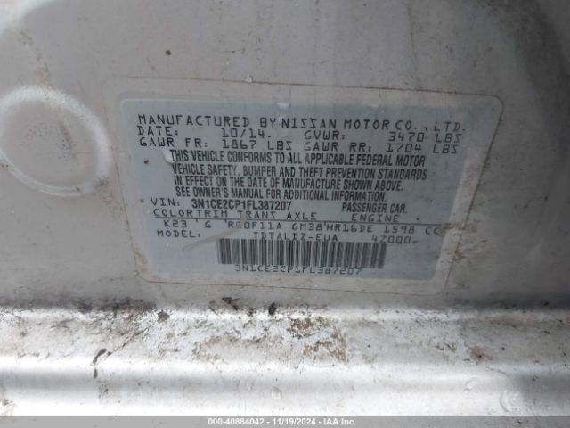 3N1CE2CP1FL387207 Nissan Versa Note Sv