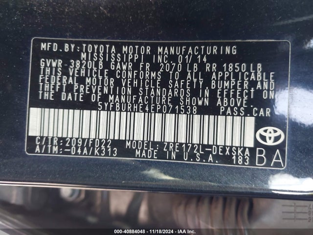 Toyota Corolla S/s Plus/s Premium 2014 5YFBURHE4EP071538 Image 9