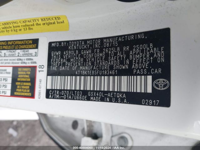 4T1BK1EB5FU183461 Toyota Avalon Xle Touring