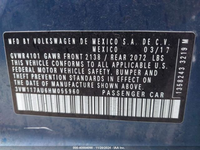 3VW117AU6HM055960 Volkswagen Golf Tsi S 4-door/tsi Wolfsburg Edition 4-door