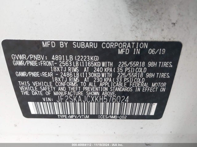 JF2SKAJCXKH576024 Subaru Forester Sport